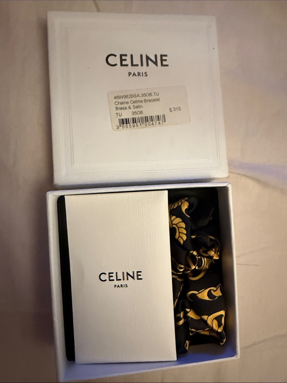 Celine Black & Gold Silk Hair bracelet scrunchy
